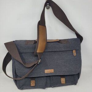 VASCHY Messenger Laptop Bag Vintage Style Dark Grey Waxed Canvas Padded NEW